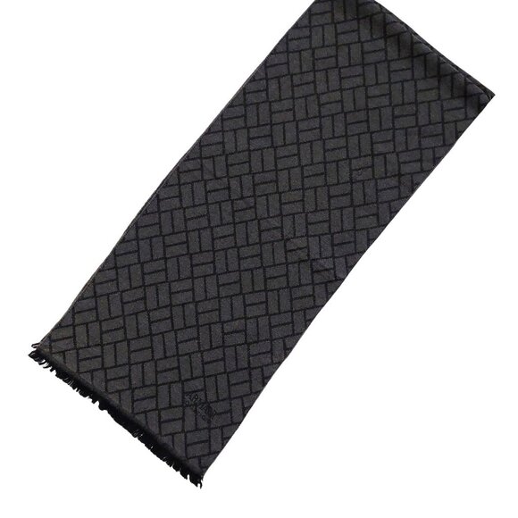 ARMANI COLLEZIONI Grey & Grey Rectangular Geometric Print Logo Embroidered Scarf - Picture 3 of 16